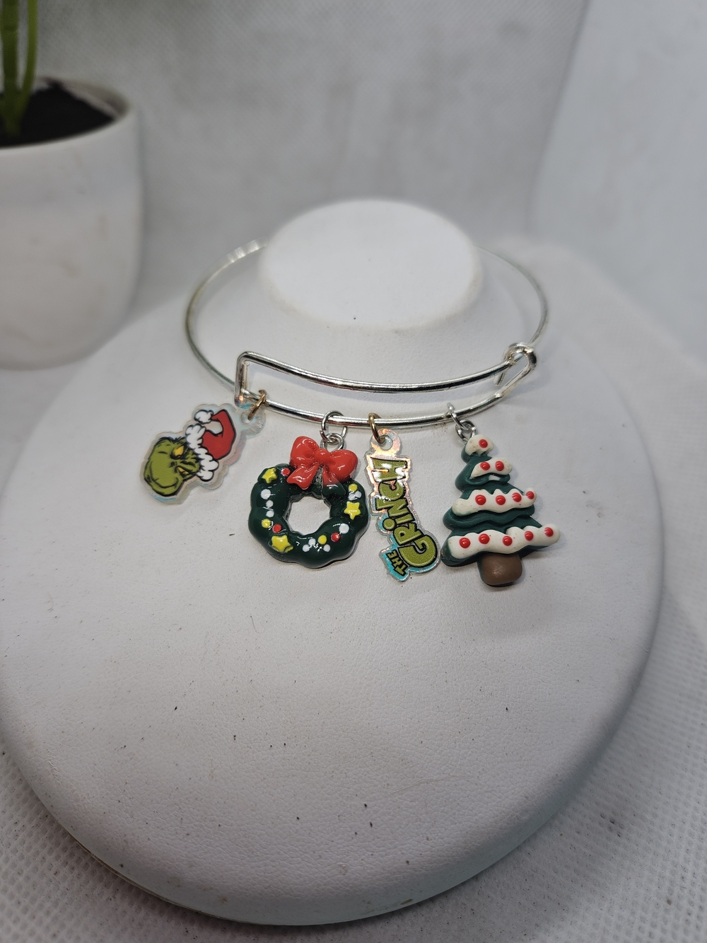 Charm Bangle in Silver & Red